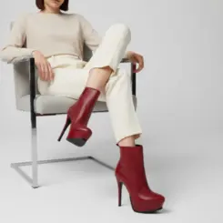 Bota Plataforma Scarlett Couro Vermelho