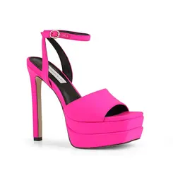 Sandalia Plataforma Lizzie Cetim Rosa