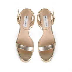 Sandalia Plataforma Darla Couro Ouro
