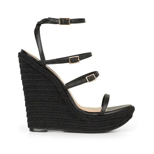 Sandalia Anabela Jessica Couro Preto