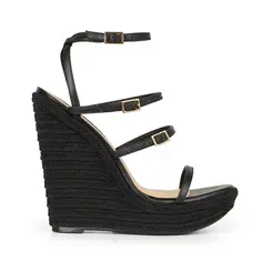 Sandalia Anabela Jessica Couro Preto