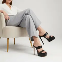 Mule Plataforma Arianna Couro Preto