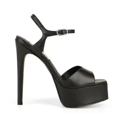 Sandalia Plataforma Nora Couro Preto