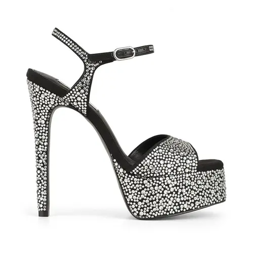 Sandalia Plataforma Nora Couro Preto com strass