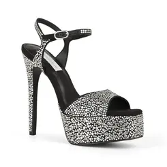 Sandalia Plataforma Nora Couro Preto com strass