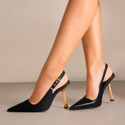 Scarpin Slingback Aurora Couro Preto