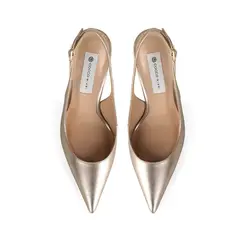 Scarpin Clarice Couro Metalizado Ouro