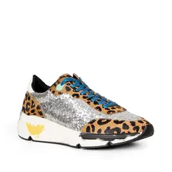 Tenis Betsy Leopardo e Glitter Prata