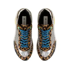 Tenis Betsy Leopardo e Glitter Prata