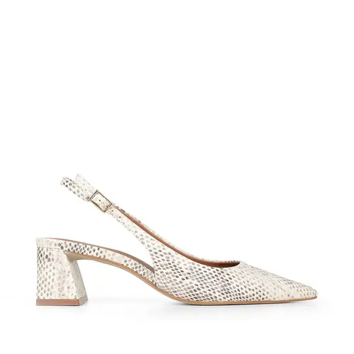 Sandalia Slingback Ritta Couro Snake Claro