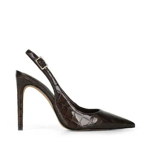 Scarpin Fran Couro Croco Marrom