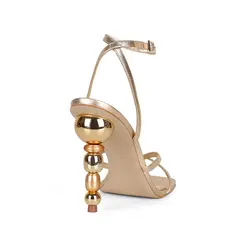 Sandalia Lauren Couro Metalizado Ouro
