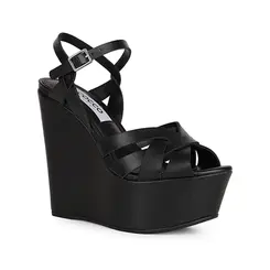 Sandalia Anabela Tainara Couro Preto