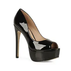Peep Toe Deisi Verniz Preto Pronta Entrega