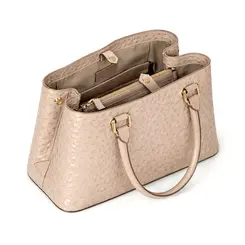 Bolsa de Couro Estampa Avestruz The Aurora Bag Creme