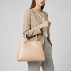 Bolsa de Couro Estampa Avestruz The Aurora Bag Creme