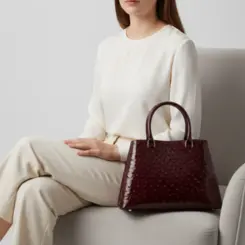 Bolsa de Couro Estampa Avestruz The Aurora Bag Rubi
