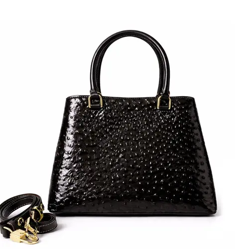 Bolsa de Couro Estampa Avestruz The Aurora Bag Preto