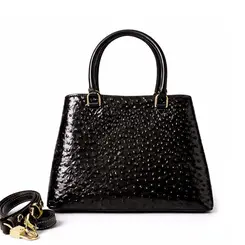 Bolsa de Couro Estampa Avestruz The Aurora Bag Preto