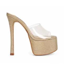 Sandalia Plataforma Debbie Vinil Transparente Ouro