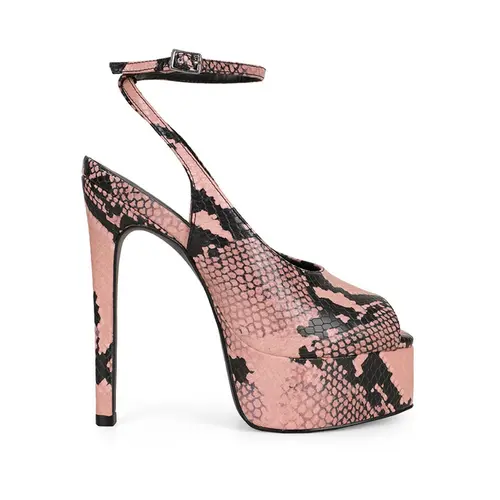 Sandalia Plataforma Olympia Couro Snake Rosa