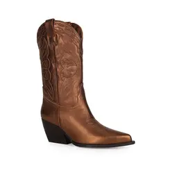 Bota West Couro Metalizado Bronze