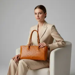 Bolsa de Couro Estampa Avestruz Bellagio Camel