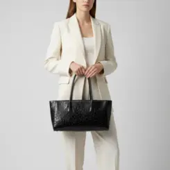 Bolsa de Couro Estampa Avestruz Bellagio Preto