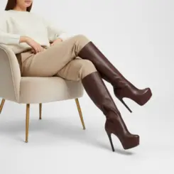 Bota Eloah Cano Longo Couro Marrom