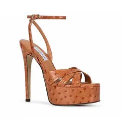 Sandalia Plataforma Dolce Avestruz Amendoa