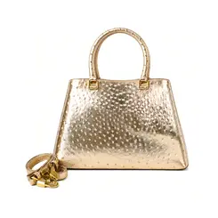 Bolsa de Couro Estampa Avestruz The Aurora Bag Ouro