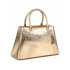 Bolsa de Couro Estampa Avestruz The Aurora Bag Ouro