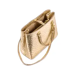 Bolsa de Couro Estampa Avestruz The Aurora Bag Ouro