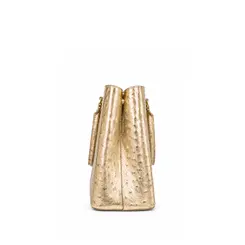 Bolsa de Couro Estampa Avestruz The Aurora Bag Ouro