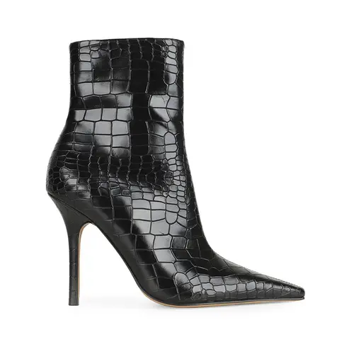 Bota Virginia Couro Croco Preto