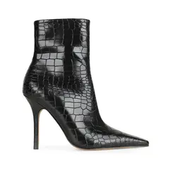 Bota Virginia Couro Croco Preto