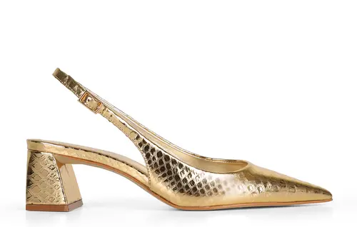 Scarpin Slingback Ritta Couro Snake Ouro