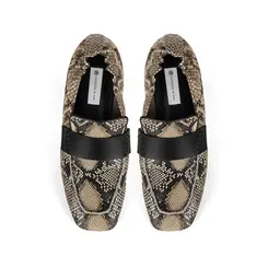 Mocassim Freya Couro Snake Bege Preto