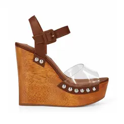 Sandalia Anabela Grazi Vinil Marrom