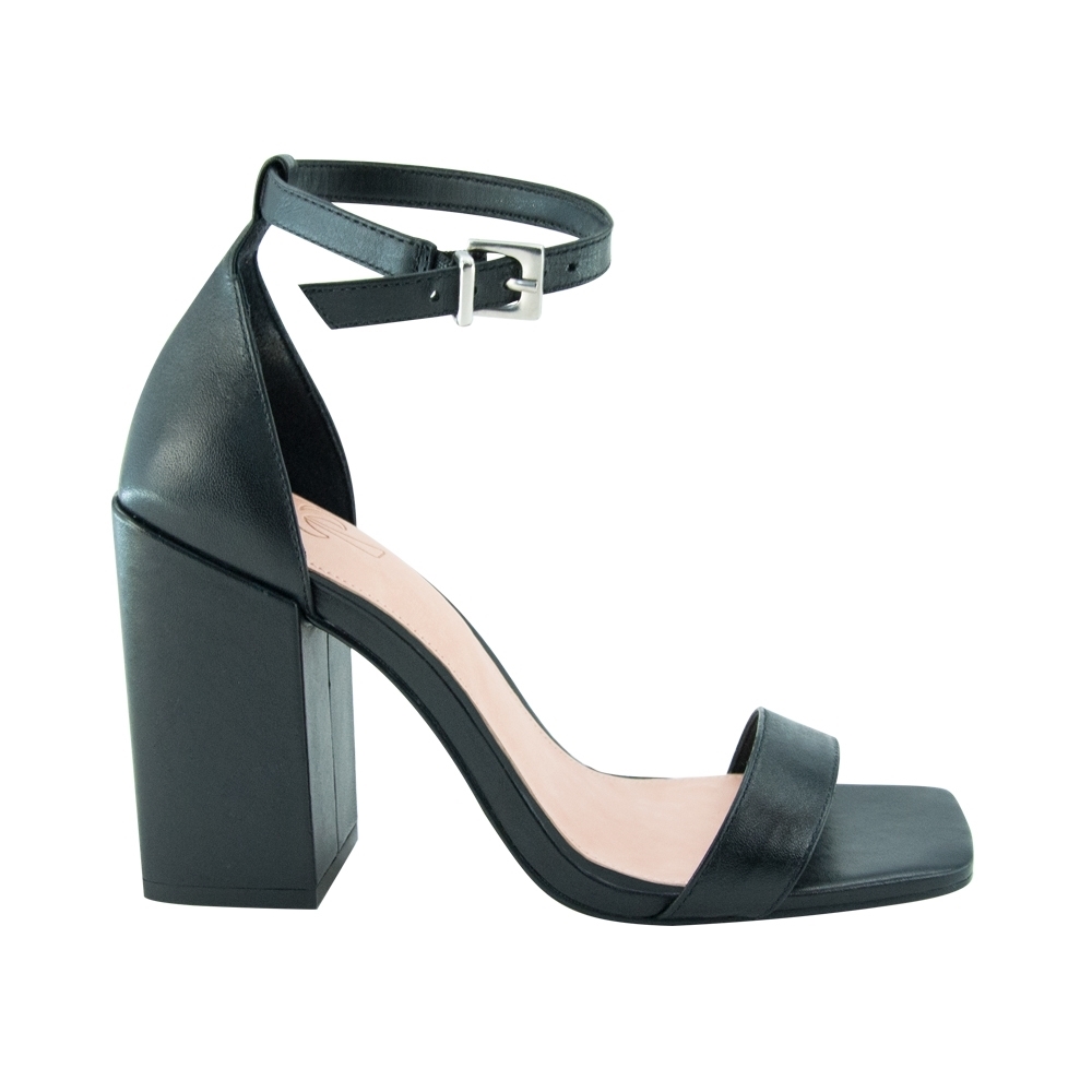 Sandalia salto grosso couro Clearance